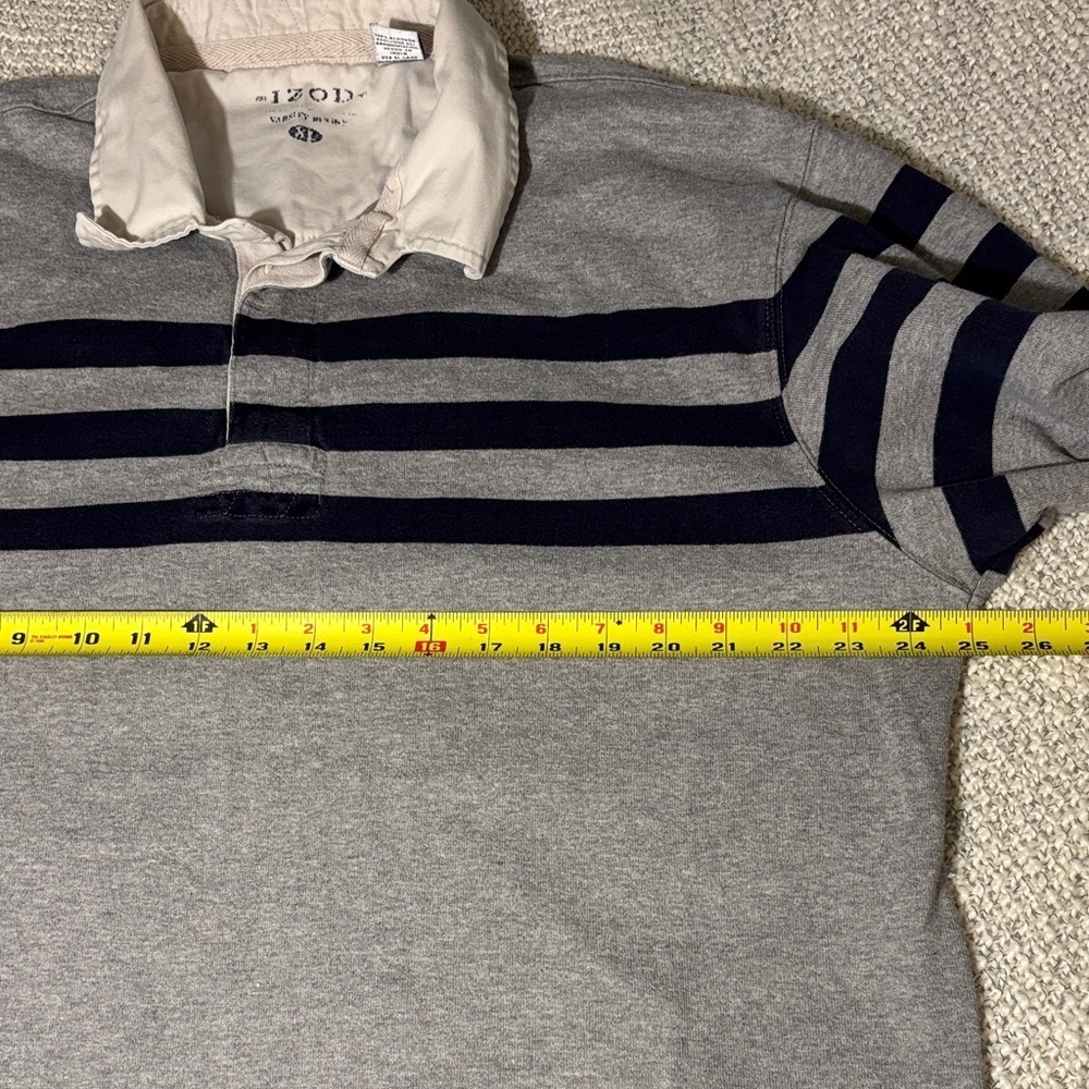 Vintage IZOD Varsity Rugby Polo Long-sleeve, Gray - Picture 4 of 9